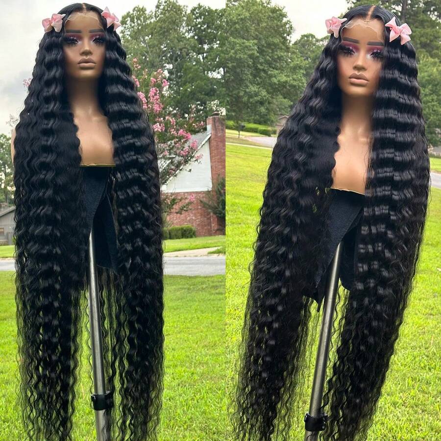 36 Inch 13x6 Full Lace Front Wigs Human Hair Pre Plucked Deep Wave 180 Density Transparent Lace Frontal Wig With Baby Hair Transparent Glueless Deep Curly Human Hair Wigs For Women