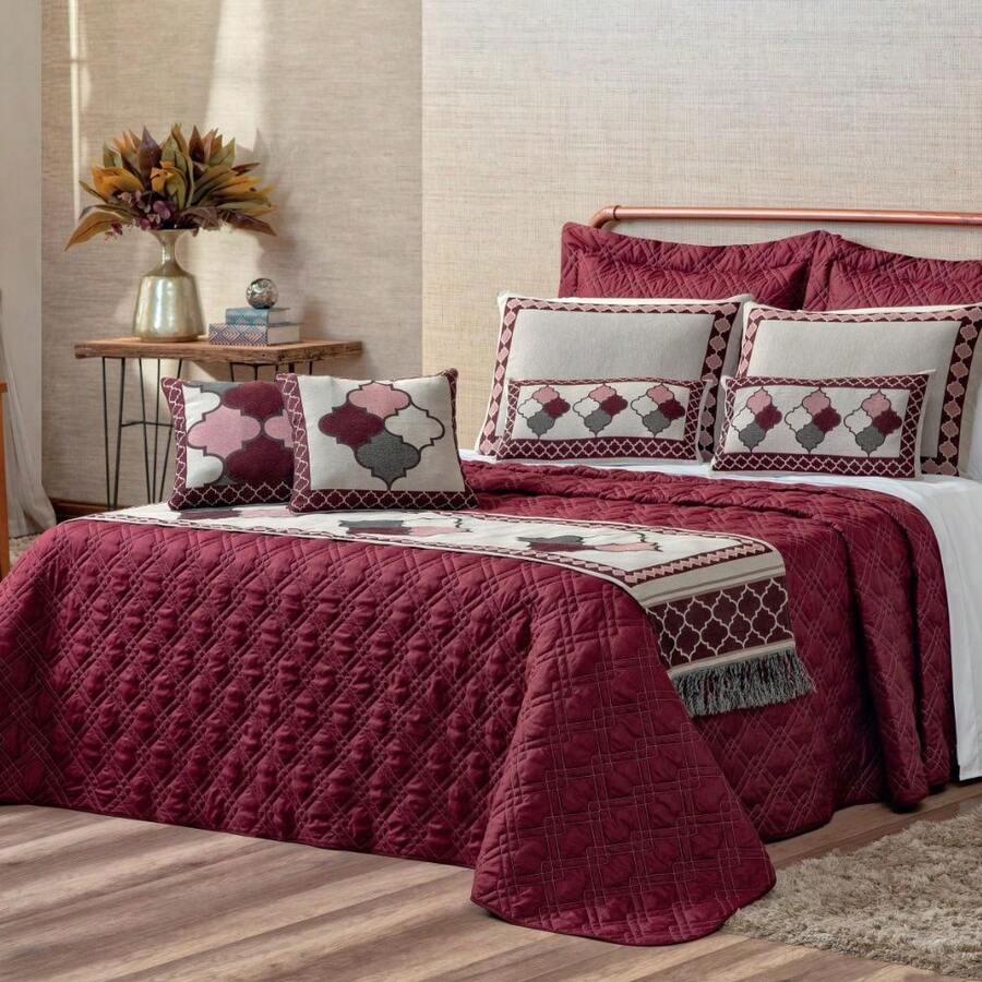 Turin Queen Bedspread Kit 5 Pieces 180 Thread Count - 酒紅色 - 查看 1