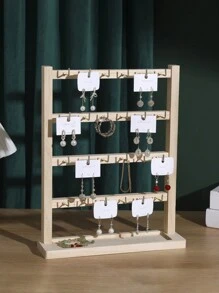 1 pieza Soporte multifuncional de nogal/color madera, soporte de exhibición para llaveros, soporte de exhibición de joyas de madera maciza con ganchos, estante colgante pequeño de accesorios con gancho, soporte de exhibición de pulseras y aretes, vuelta al colegio