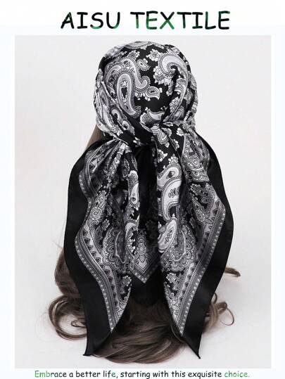 1 件 90 厘米佩斯利印花女士头巾仿丝头巾女式头巾上衣，大尺寸方形围巾，发带，头带非常适合装扮您的外观