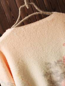 大码女款大码芝麻提花图案印花圆领长袖休闲针织毛衣