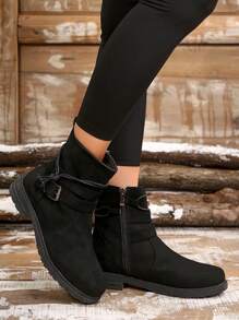 Giày bốt mũi tròn cổ điển gót thấp cỡ lớn dành cho nữ - Khóa kéo bên hông dễ dàng xỏ vào/tháo ra - Giày bốt mùa đông cho các dịp du lịch/nghỉ mát/đi bộ/thường ngày - Làm thủ công. Chiều cao cổ giày khoảng 15CM/5,91", rất thích hợp cho các hoạt động ngoài trời - Cổ điển và vượt thời gian - màu đen - Xem 5