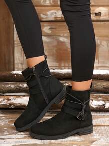 Giày bốt mũi tròn cổ điển gót thấp cỡ lớn dành cho nữ - Khóa kéo bên hông dễ dàng xỏ vào/tháo ra - Giày bốt mùa đông cho các dịp du lịch/nghỉ mát/đi bộ/thường ngày - Làm thủ công. Chiều cao cổ giày khoảng 15CM/5,91", rất thích hợp cho các hoạt động ngoài trời - Cổ điển và vượt thời gian - màu đen - Xem 3