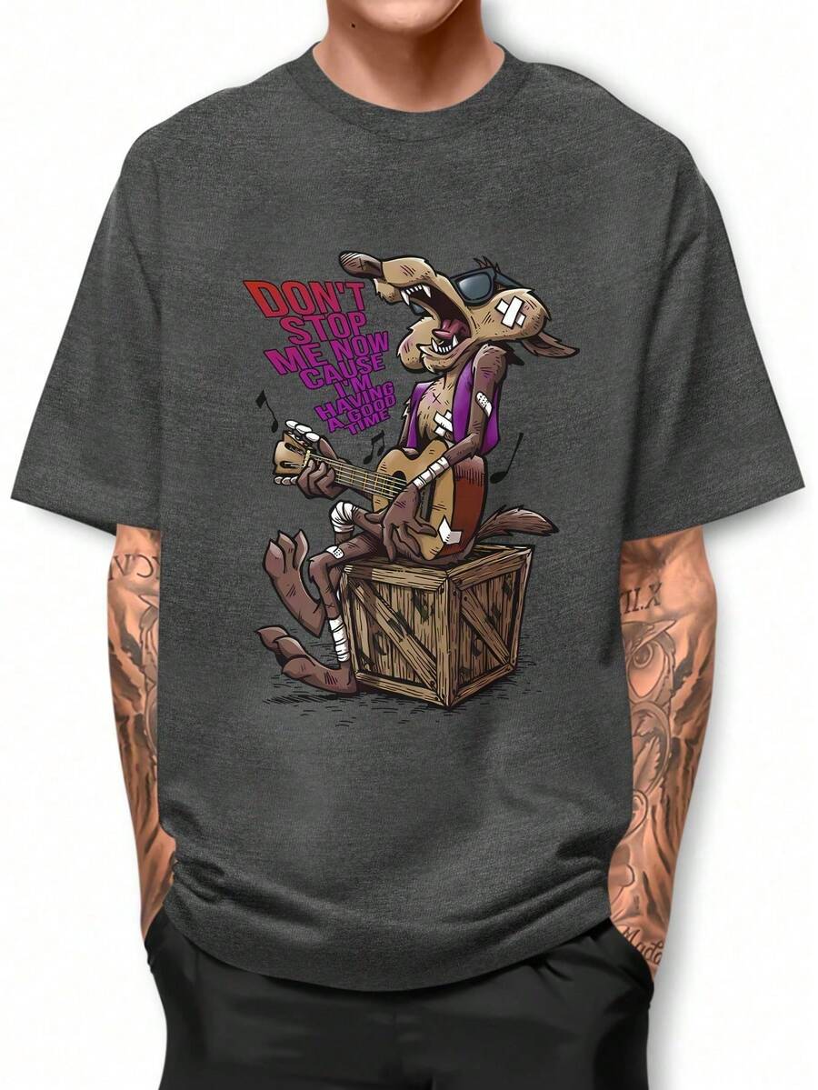 Basic T-Shirt Playing Guitar 100% Cotton Shirt GPJ1 - 深灰色 - 查看 1