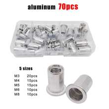 1 Box 70/205/402pcs Flat Head Insert Rivet Nut Rivnut Mix M3 M4 M5 M6 M8 Set Assortment Kit 304 A2-70 Stainless Steel Carbon Steel Aluminum