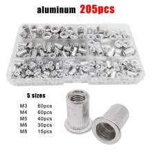 1 Box 70/205/402pcs Flat Head Insert Rivet Nut Rivnut Mix M3 M4 M5 M6 M8 Set Assortment Kit 304 A2-70 Stainless Steel Carbon Steel Aluminum