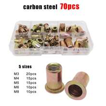 1 Box 70/205/402pcs Flat Head Insert Rivet Nut Rivnut Mix M3 M4 M5 M6 M8 Set Assortment Kit 304 A2-70 Stainless Steel Carbon Steel Aluminum