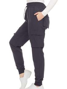 Women's Cargo Scrub Jogger Pants – 4-Way Stretch, Elastic Waist, Multiple Utility Pockets, Wrinkle-Resistant, Workwear For Nurses & Healthcare Professionals - PEWTER - View 2