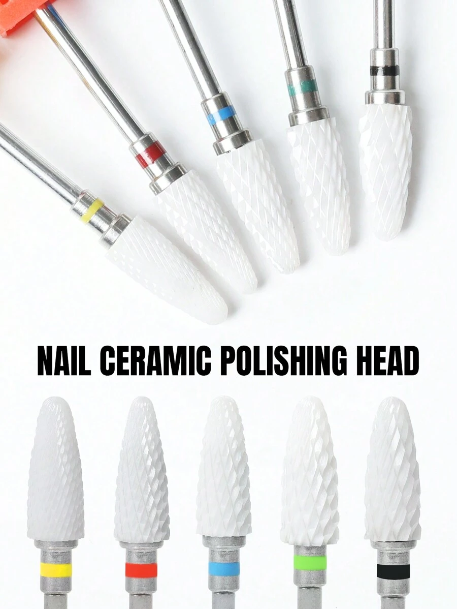 Dual Step Ceramic Nail Drill Bits Set, 3/32" (2.35mm) Professional Acrylic Nail File Drill Bits For Manicure Pedicure Cuticle Gel Nail Polish 5 Pieces - White - View 1