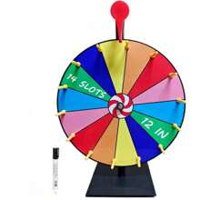 Rueda giratoria de premios de 12 pulgadas con soporte resistente y giratorio de 14 ranuras de colores para mesas - Perfecta para carnavales, ferias comerciales, juegos de fortuna, regalos de juegos