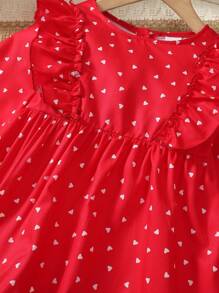 Girls Fashion Dress, Long Sleeve Allover Heart Print Ruffle Hem Dress
