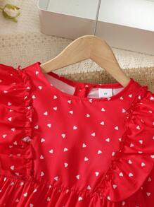 Girls Fashion Dress, Long Sleeve Allover Heart Print Ruffle Hem Dress