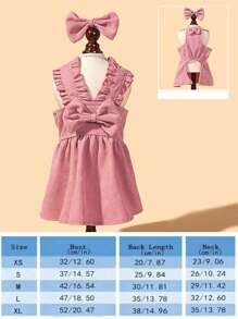 1 件粉色灯芯绒蝴蝶结领口宠物连衣裙，配 1 个粉色蝴蝶结发夹，非常适合狗和猫外出时穿着。 - 粉色 - 查看 17
