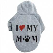 Hunde-/Katzen-Pullover für den Herbst, LIEBE MAMA Herzmuster, warmer und atmungsaktiver Hoodie-Pullover für kleine bis mittelgroße Hunde