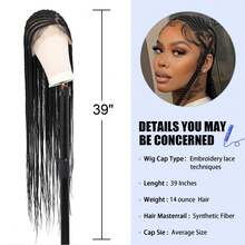 39英寸全蕾丝前编织假发，黑色无结盒式编织假发，带心形婴儿发，独特合成手工编织蕾丝前假发，适合女性佩戴 - 黑色 - 查看 5