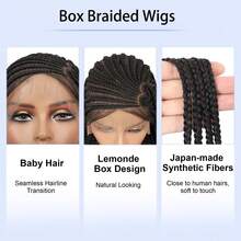 39英寸全蕾丝前编织假发，黑色无结盒式编织假发，带心形婴儿发，独特合成手工编织蕾丝前假发，适合女性佩戴 - 黑色 - 查看 4