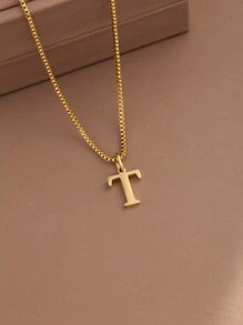 Magic Fish 1 件经典 A-Z 26 个字母项链，不锈钢名字首字母吊坠项链，日常佩戴珠宝礼物 - 金黃色 - 查看 28