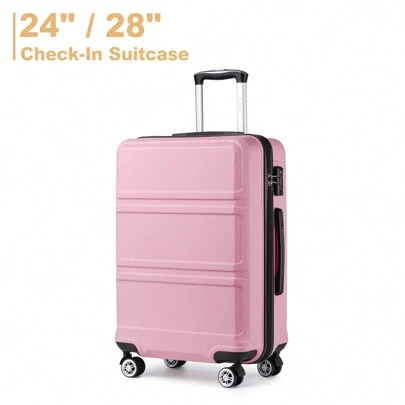 24/28 Inch Lightweight ABS Fashion Check-In Suitcase With TSA Lock YKK Zipper 4 Double Wheels Trolley Travel Case Ideal For Business Trips Travel Vacations For Men And Women