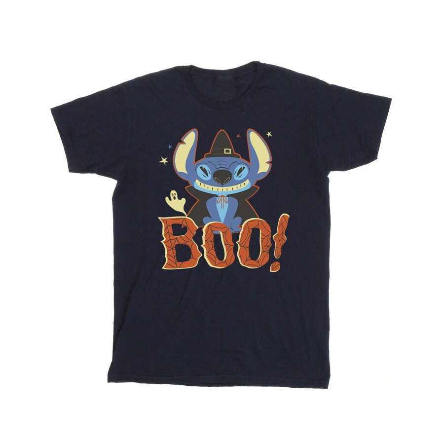 Disney Mens Lilo & Stitch Boo! T-Shirt (Navy Blue)