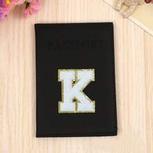 Chic Personalized Passport Holder For Women & Teens - Initial PU Leather Wallet With 26 Letter Patches, Stylish Travel Card Case, Perfect Unique Gift For Her, Enhance Your Jetset Style Travel Essentials School Back To School School Supplies Holiday Holiday Essentials Vacation Accessories Passport Cover - Black - View 36