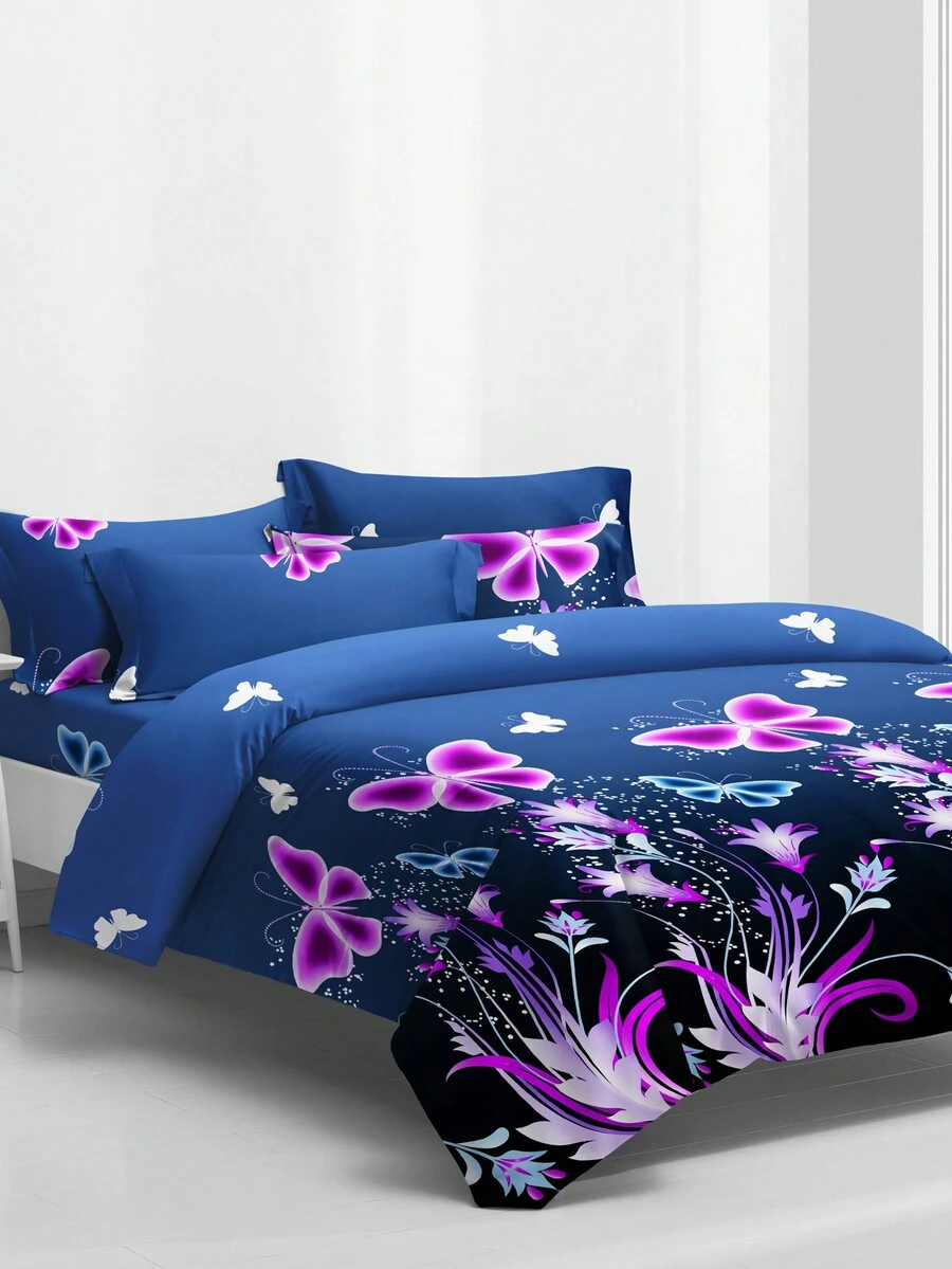 1 件花卉印花羽绒被套，柔软舒适床上用品套装（无枕套，无被子） - 彩色 - 查看 1