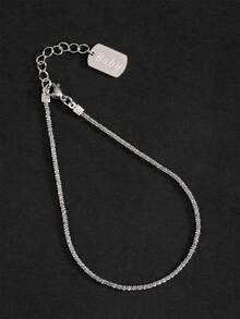 1pc Beach Style Women's Shiny Silver & Gold Stainless Steel Name Pendant Anklet - Silver - View 29