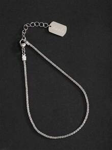 1pc Beach Style Women's Shiny Silver & Gold Stainless Steel Name Pendant Anklet - Silver - View 31