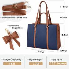 Laptop Bag For Women 15.6 Inch Laptop Tote Bag Waterproof Leather Computer Bag Large Lightweight Briefcase Professional Business Office Work Bag - Navy Blue - View 2
