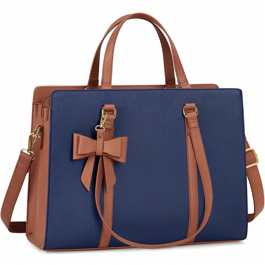 Laptop Bag For Women 15.6 Inch Laptop Tote Bag Waterproof Leather Computer Bag Large Lightweight Briefcase Professional Business Office Work Bag - Navy Blue - View 1