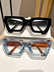 1pair Unisex Vintage Geometric Frame Clear Lens Computer Glasses, Casual Glasses Accessories For Women - Clear - View 9