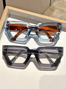 1pair Unisex Vintage Geometric Frame Clear Lens Computer Glasses, Casual Glasses Accessories For Women - Clear - View 8