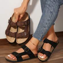 Women's Comfy Cork Footbed With Adjustable Unique Knitting Straps Slides Sandals