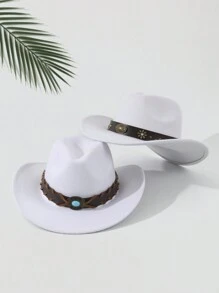 2 szt. Unisex haftowany pasek na głowę bydła wystrój Boho kowboj/kowboj miękki filcowy kapelusz fedora, na zewnątrz, na co dzień, na imprezę, lato, zimę
