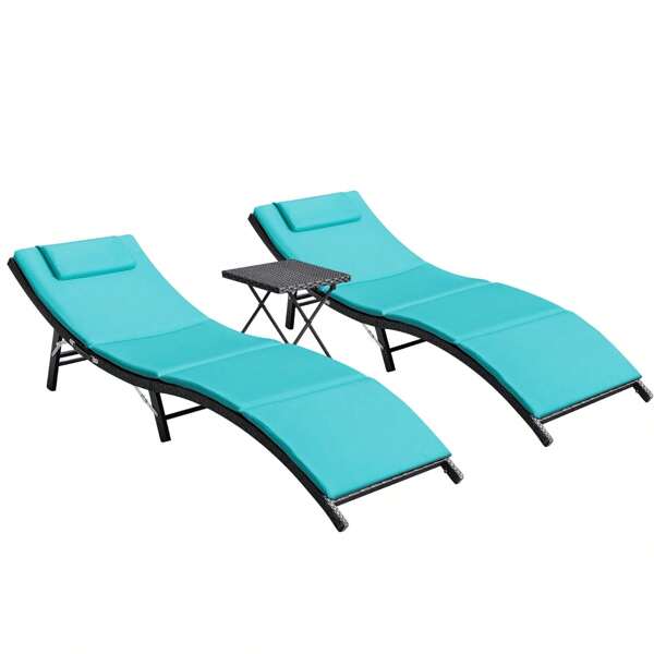 3 Pieces Patio Outdoor Chaise Lounge Chair  Outdoor Furniture Set PE Rattan Adjustable Folding Pool Lounge Chair