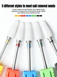 Dual Step Ceramic Nail Drill Bits Set, 3/32" (2.35mm) Professional Acrylic Nail File Drill Bits For Manicure Pedicure Cuticle Gel Nail Polish 5 Pieces - White - View 6