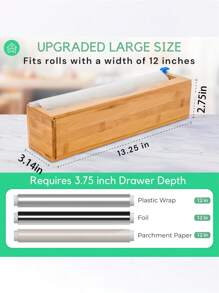 "12-Inch Wooden Wrap Organizer - Aluminum Foil & Plastic Wrap Dispenser For Kitchen Drawers, Space-Saving Storage For Cling Film & Wax Paper (Natural Wood, Easy Roll Access)" - Multicolor - View 7