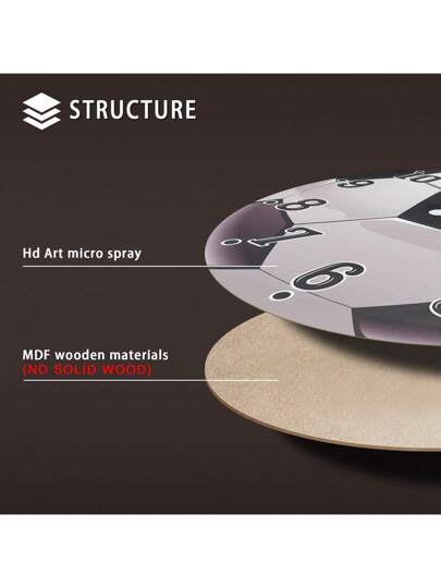 Sports Themed Wooden ative Wand Klok Set, Silent Quartz Living Room, Bedroom, Center, Friends, 10in, 12in, 14in, 16in (No Battery Included),Home ,Room Birthday Graduation Bedroom Dormitory Back To School view 9