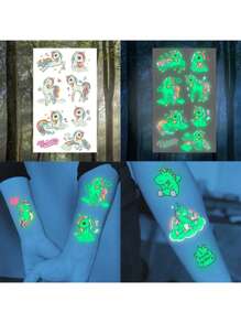 STARTTOOS 15 件装独角兽夜光临时纹身贴纸，适合男孩和女孩，可爱又有趣，防水假夜光纹身贴纸，生日礼物和派对装饰