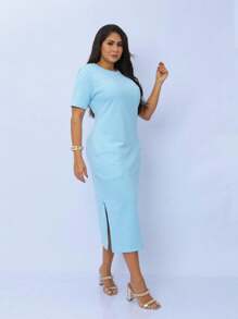 Midi Sweatshirt Dress With Front Pockets - Stylish And Modern | Fashion 2024 - 淺藍色 - 查看 1
