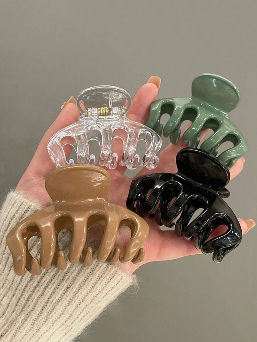 4个/套 女士亮面果冻色中号6厘米/2.36英寸爪形塑料发夹,时尚、优雅、简约风格,纯色,适合日常、休闲、派对、通勤、海滩等场合使用。发夹、发卡、发爪夹、发卡、发夹,秋冬季女士发饰,适合度假装扮、夏季装扮、旅行、生日等场合。 - 彩色 - 查看 1