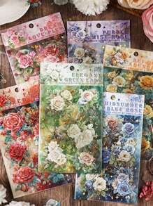 4 张/包烫印复古花卉植物拼贴材料纸用于背景复古垃圾日记本美学贴纸相册剪贴簿 - 彩色 - 查看 7
