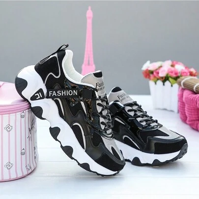 Women's Thick Sole Mesh Breathable Platform Sneakers, Comfortable Non-Slip Casual Sports Shoes, Fashionable Black Work Shoes For Young Adults, Summer