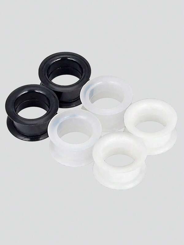 3er Set schwarze, klare und weiße dickwandige flexible Silikontunnel, Cut Out Dehnstäbe für Ohrlöcher