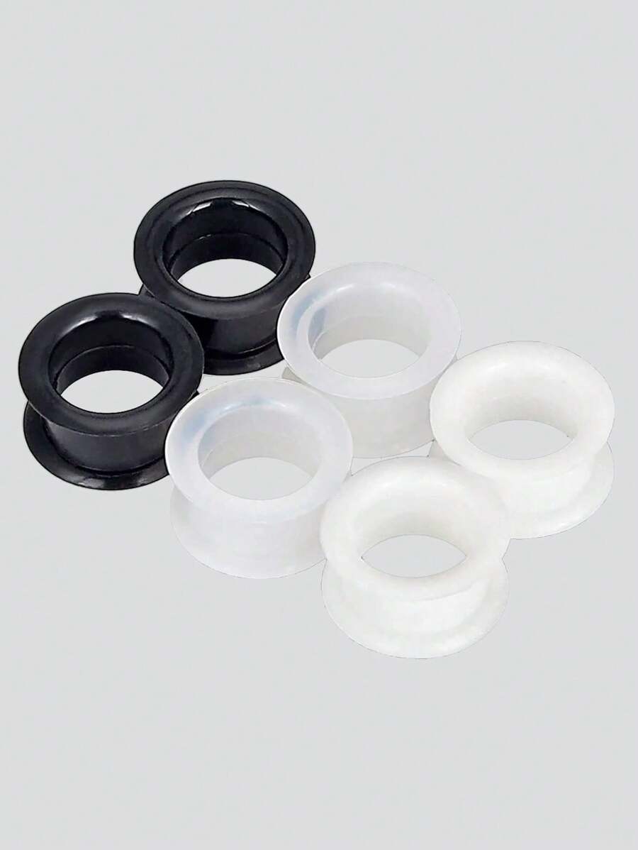 3 对装黑色透明白色厚硅胶隧道柔性耳皮空心量规适用于耳洞穿刺 - 三對混顏色 - 查看 1