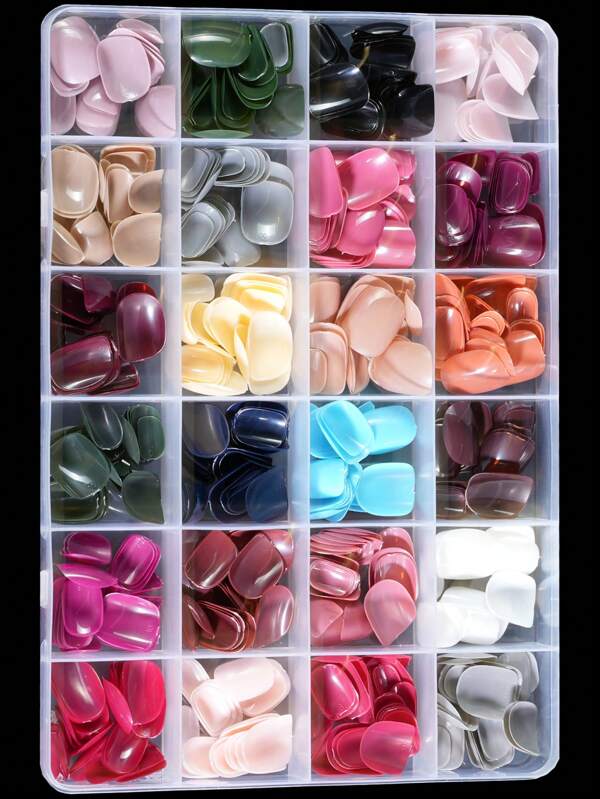 576pcs Short Brown French Style Nail Tips, Press-On Artificial Nails, Short Square Full Cover Solid Color False Nails For Women Nails Salon Art Decor Nail Supplies