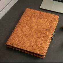 13 Inch Embossed Brown PU Leather Portfolio With Zipper, Padfolio, Professional Business Portfolio, A4 Document Storage, Stylish And Tasteful, Spacious Interior,Perfect Anniversary, Graduation, Or Business Gift For Her