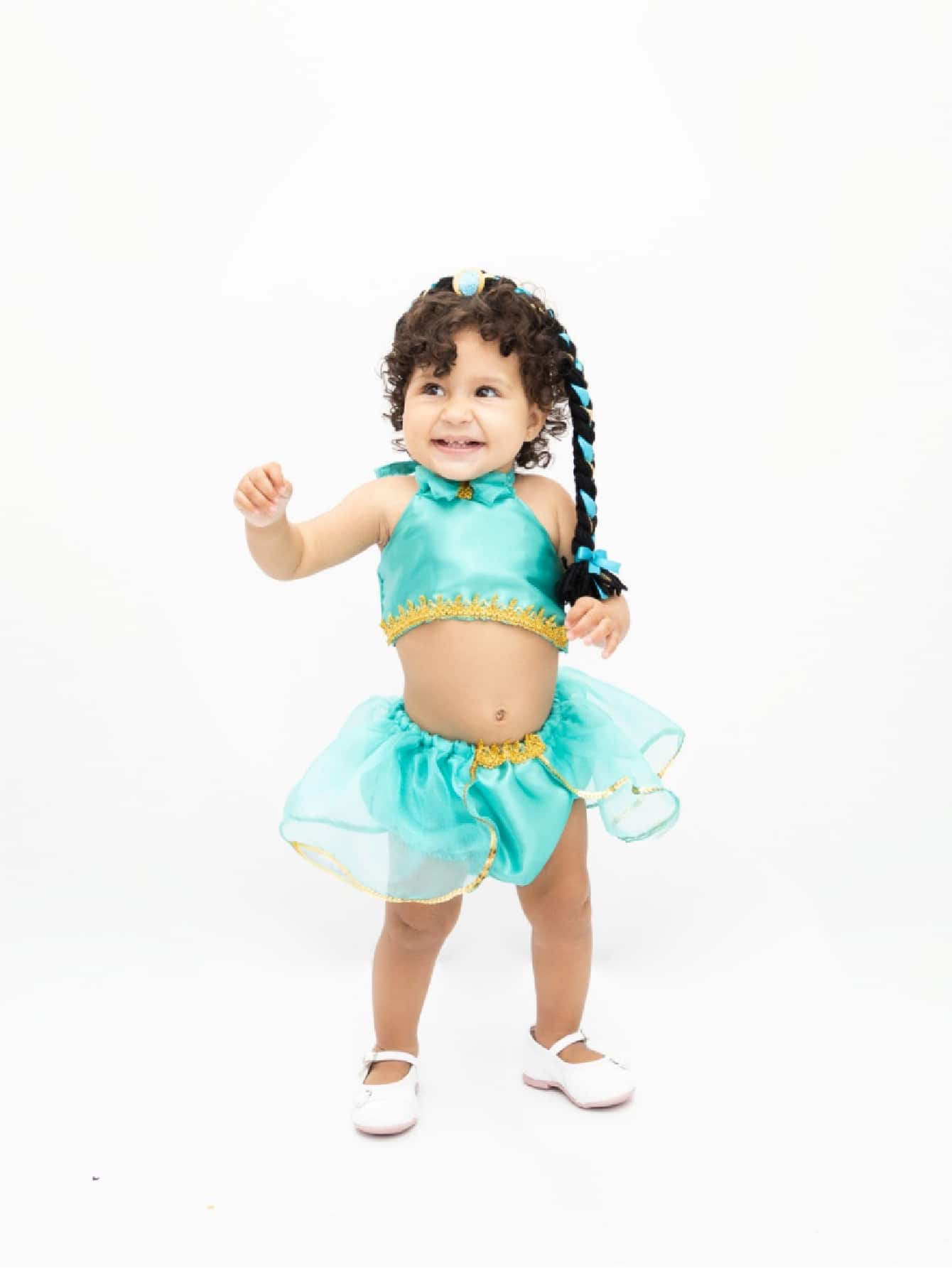 Green Jasmine Costume With Braids For Baby Girl - Green - View 1