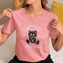Basic Women's T-Shirt High Definition Visionary Print T-Shirt 100% Cotton Casual Premium - 玫紅色 - 查看 1