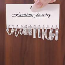 48入組金屬扭轉耳環套裝，簡約C形珍珠耳環珠寶 - 銀色 - 查看 3