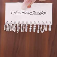 48入組金屬扭轉耳環套裝，簡約C形珍珠耳環珠寶 - 銀色 - 查看 4